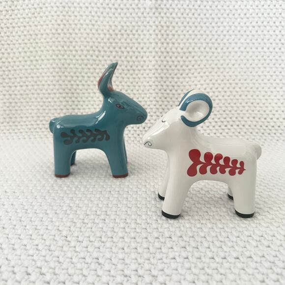 IKEA Vinterfint Set of 2 Ceramic Deer Goat White Blue Folk Figurines 2022 - Picture 2 of 6
